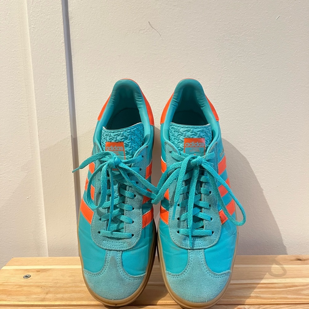 Adidas Women's Gazelle Turquoise and Orange Sneakers - Picture 2 of 5